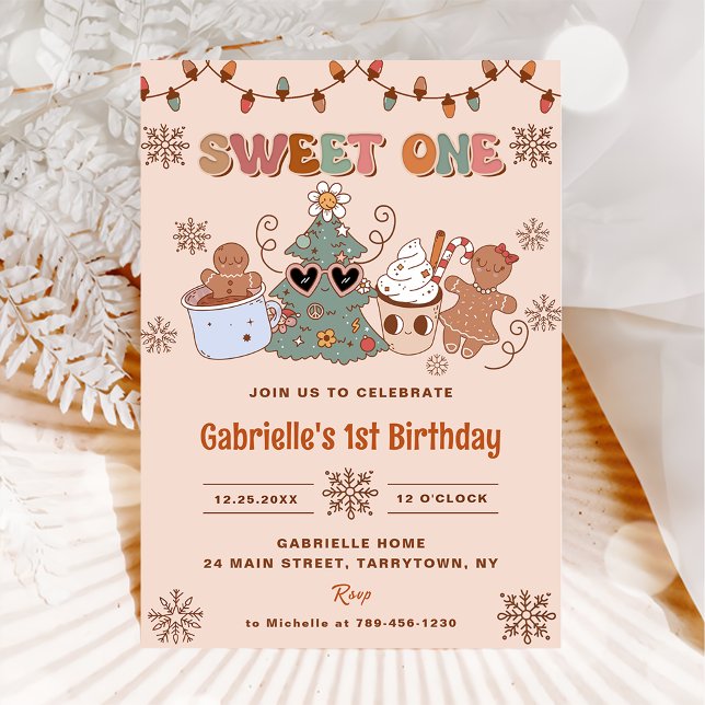 Groovy Christmas Sweet One 1st Birthday Party Invitation (Creator Uploaded)