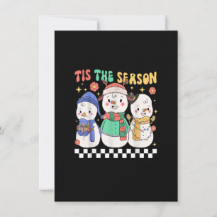 Groovy Christmas Tis The Season Cute Snowman Merry Invitation