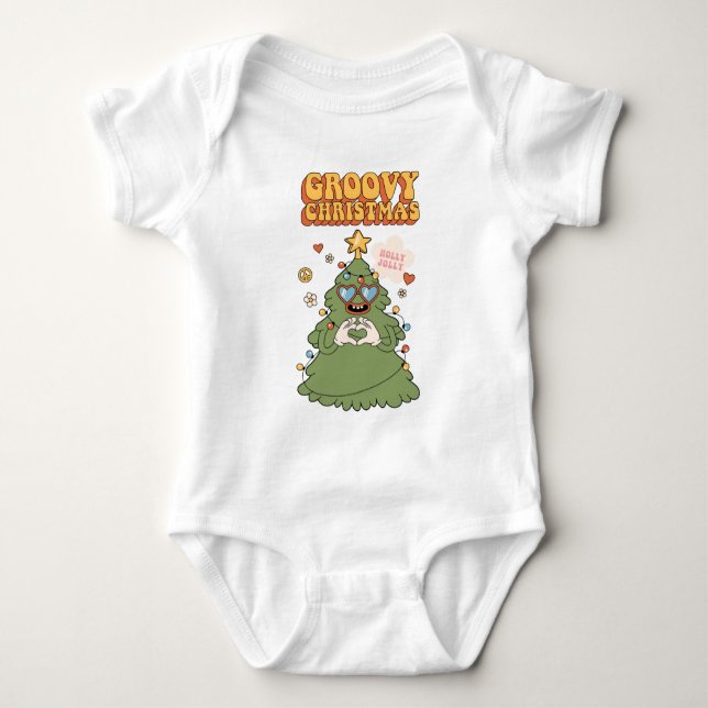 Groovy Christmas Tree - Holly Jolly Vibes Baby Bodysuit (Front)
