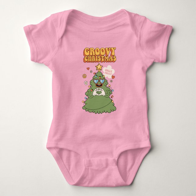 Groovy Christmas Tree - Holly Jolly Vibes Baby Bodysuit (Front)