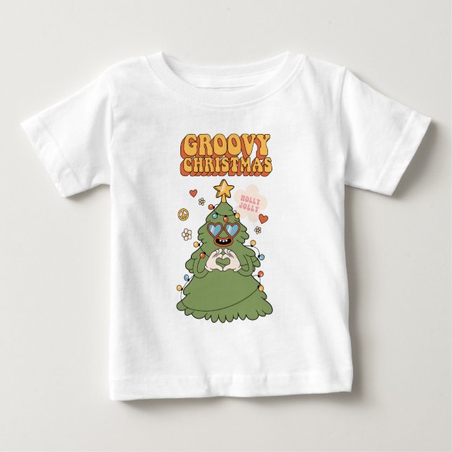 Groovy Christmas Tree - Holly Jolly Vibes Baby T-Shirt (Front)