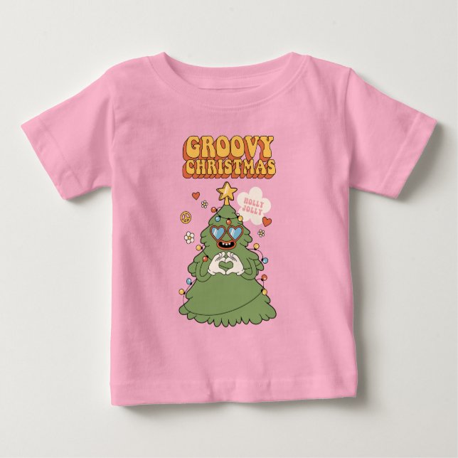 Groovy Christmas Tree - Holly Jolly Vibes Baby T-Shirt (Front)
