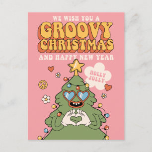 Groovy Christmas Tree - Holly Jolly Vibes Holiday Postcard