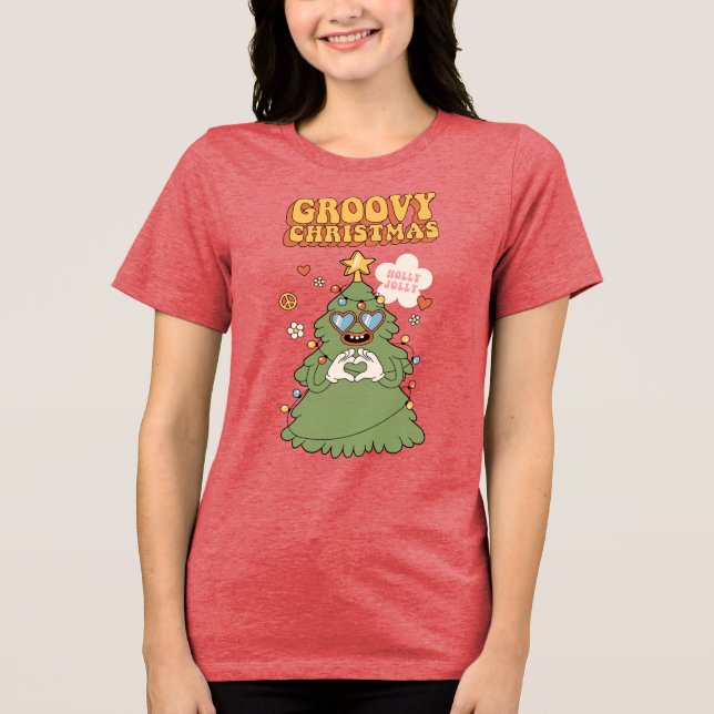 Groovy Christmas Tree - Holly Jolly Vibes Tri-Blend Shirt (Front)
