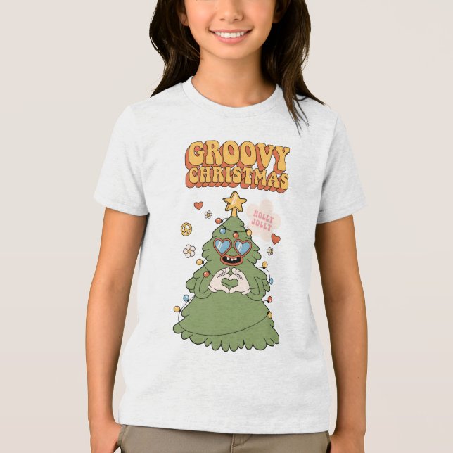 Groovy Christmas Tree - Holly Jolly Vibes Tri-Blend Shirt (Front)