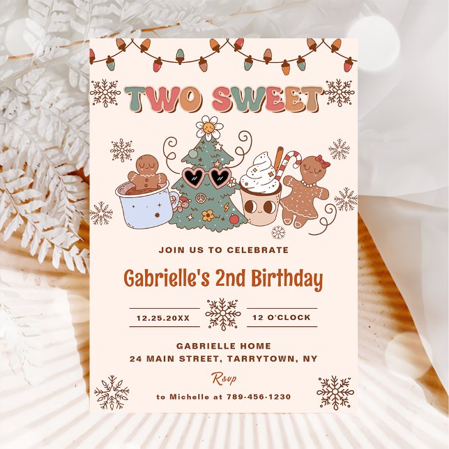 Groovy Christmas Two Sweet 2nd Birthday Party Invitation (Creator Uploaded)