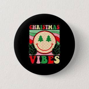 Groovy Christmas Vibes Happy Christmas Day For Men 6 Cm Round Badge