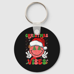 Groovy Christmas Vibes Smile Face Santa Hat Xmas M Key Ring