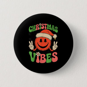 Groovy Christmas Vibes Smile Face Santa Hat Xmas T 6 Cm Round Badge