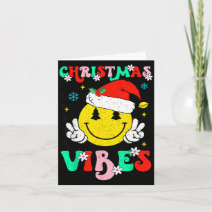Groovy Christmas Vibes Smile Face Santa Hat Xmas T Card