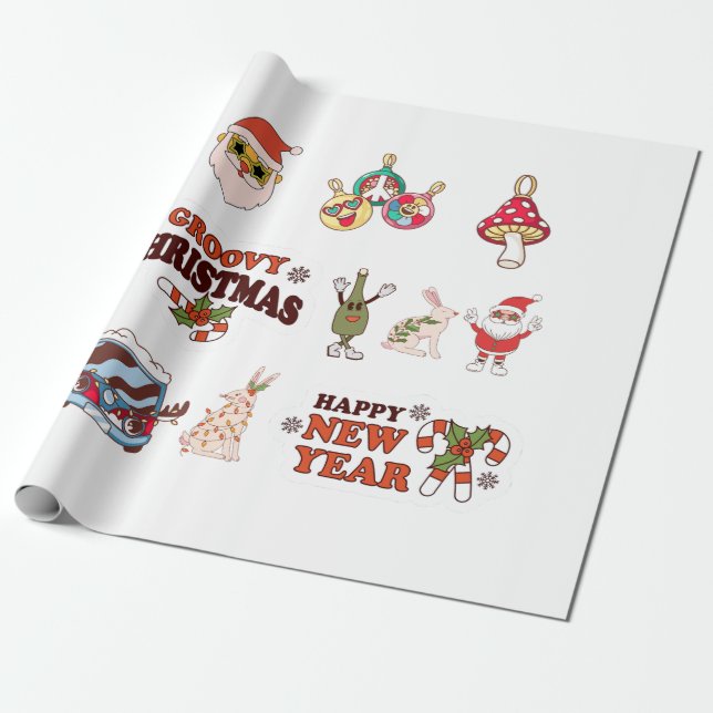 Groovy Christmas Wrapping Paper (Unrolled)