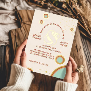 Groovy Circles Peach Ampersand Retro Wedding Gold