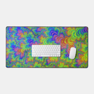Groovy Colorful Boho Hippie Trippy Rainbow Fractal Desk Mat