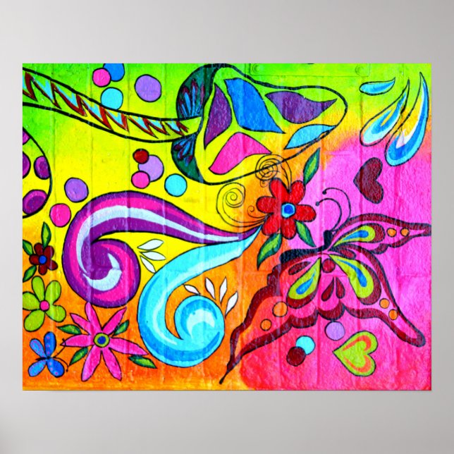 groovy colorful magic mushroom butterfly poster (Front)