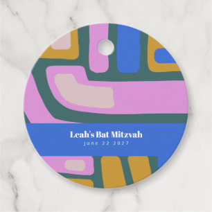 Groovy Colourful Abstract Blue Custom Bat Mitzvah Favour Tags