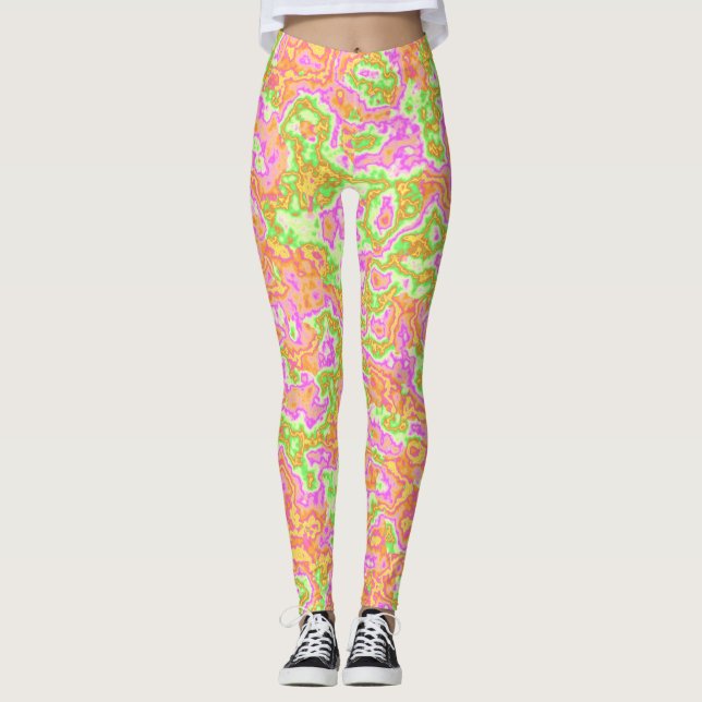 Groovy Colourful Acid Trip Retro Hippie Marble Art Leggings (Front)