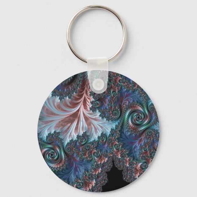 Groovy Colourful Boho Hippie Mandelbrot Fractal Ar Key Ring (Front)