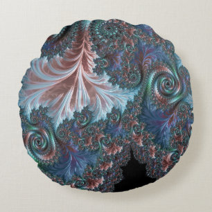 Groovy Colourful Boho Hippie Mandelbrot Fractal Ar Round Cushion