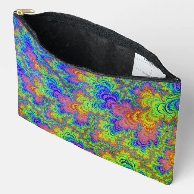 Groovy Colourful Boho Hippie Trippy Rainbow Fracta Accessory Pouch (Open)