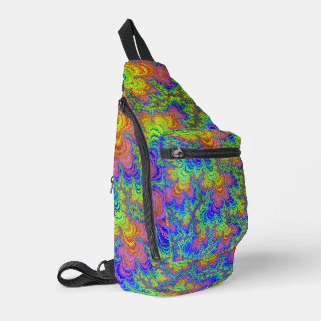 Groovy Colourful Boho Hippie Trippy Rainbow Fracta Sling Bag (Left Corner)