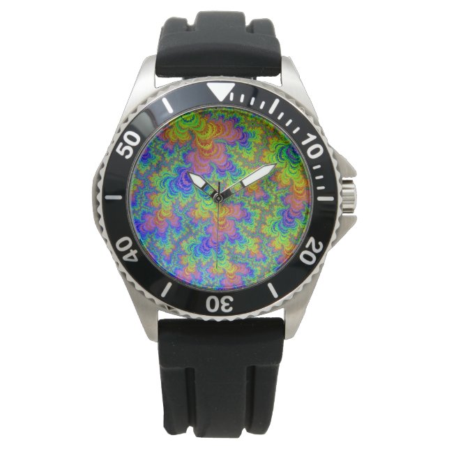 Groovy Colourful Boho Hippie Trippy Rainbow Fracta Watch (Front)
