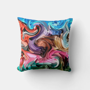 Groovy Colourful Fluid Patchwork Abstract Mosaic Cushion