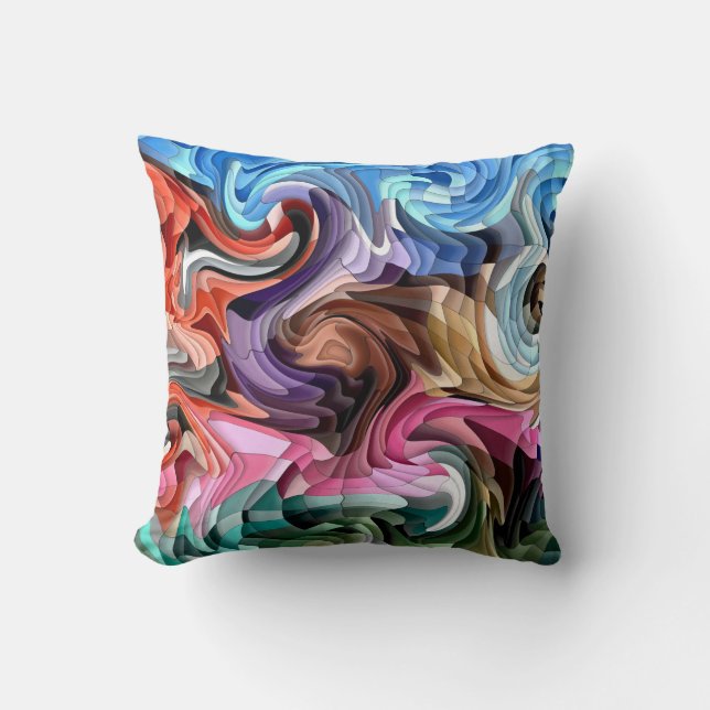Groovy Colourful Fluid Patchwork Abstract Mosaic   Cushion (Front)