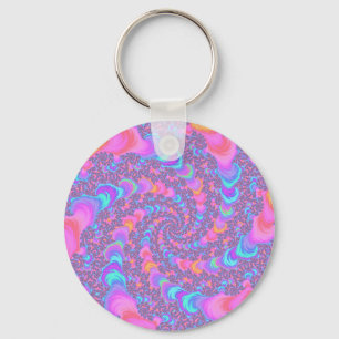 Groovy Colourful Fluorescent Trippy Spiral Fractal Key Ring