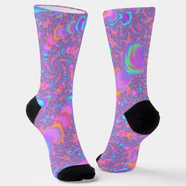 Groovy Colourful Fluorescent Trippy Spiral Fractal Socks (Angled)