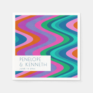 Groovy Colourful Green Purple Retro Wedding Custom Napkin