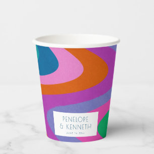 Groovy Colourful Green Purple Retro Wedding Custom Paper Cups