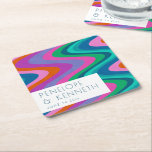 Groovy Colourful Green Purple Retro Wedding Custom Square Paper Coaster<br><div class="desc">Groovy Colourful Green Purple Retro Wedding Custom Square Paper Coaster</div>