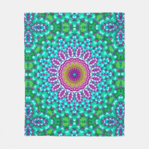 Groovy Colourful Jewel Tone Boho Fractal Mandala Fleece Blanket