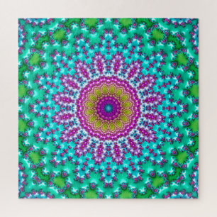 Groovy Colourful Jewel Tone Boho Fractal Mandala Jigsaw Puzzle