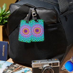 Groovy Colourful Jewel Tone Boho Fractal Mandala Luggage Tag