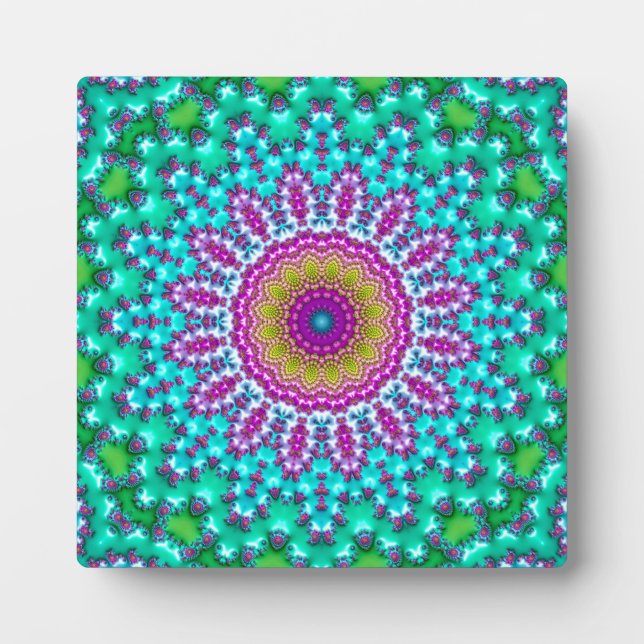 Groovy Colourful Jewel Tone Boho Fractal Mandala Plaque (Front)