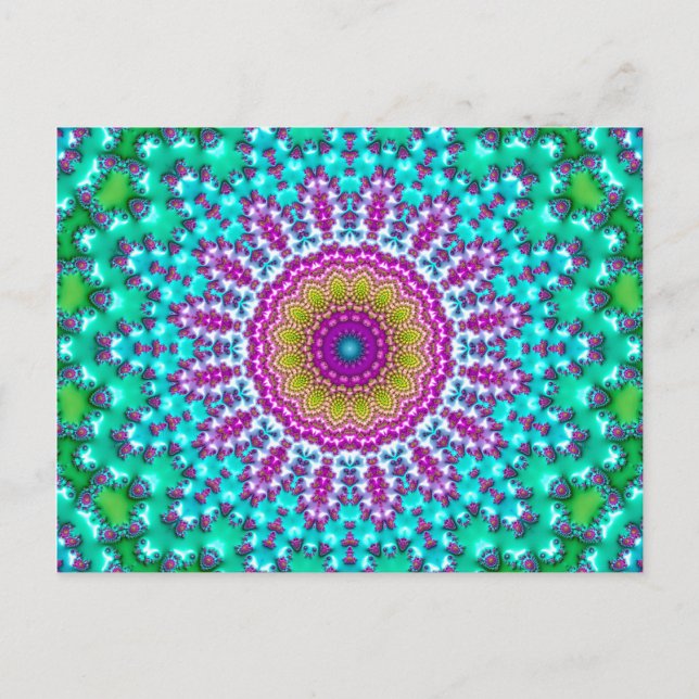 Groovy Colourful Jewel Tone Boho Fractal Mandala Postcard (Front)