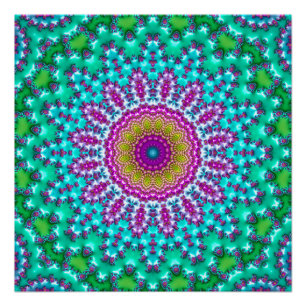 Groovy Colourful Jewel Tone Boho Fractal Mandala Poster