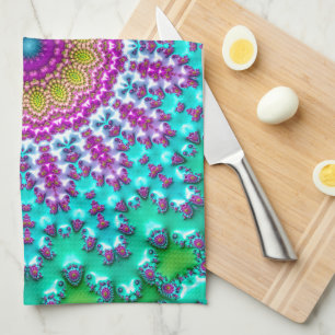 Groovy Colourful Jewel Tone Boho Fractal Mandala Tea Towel