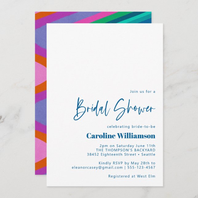 Groovy Colourful Lines Unique Retro Bridal Shower  Invitation (Front/Back)