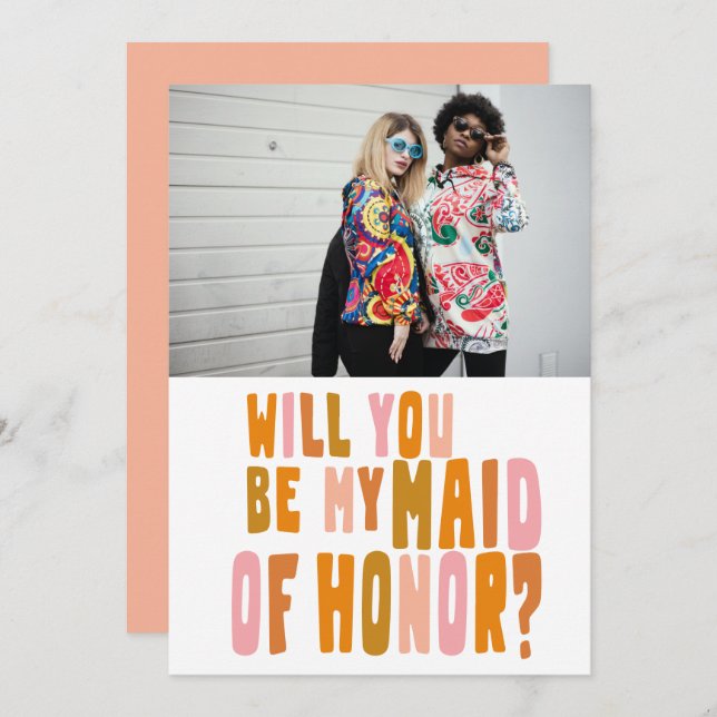 Groovy Colourful Maid of Honour Photo Proposal Car Invitation (Front/Back)