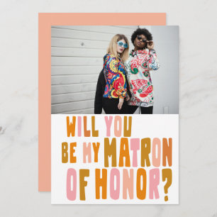 Groovy Colourful Matron Honour Photo Proposal Card