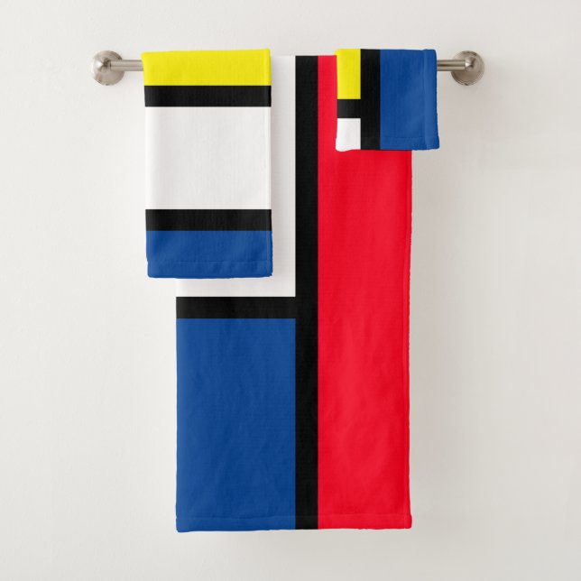 Groovy Colourful Modern Mondrian Style Abstract Ar Bath Towel Set (Insitu)