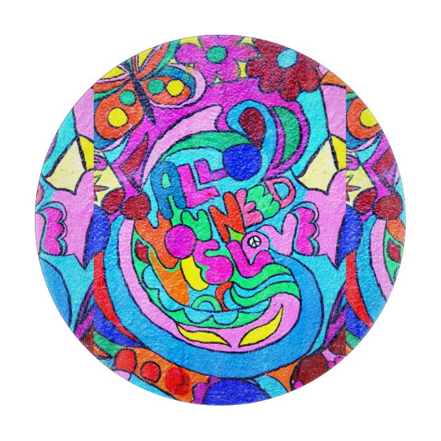 groovy colourful peace and love cutting board (Front)