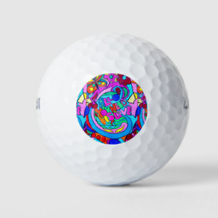 groovy colourful peace and love golf balls