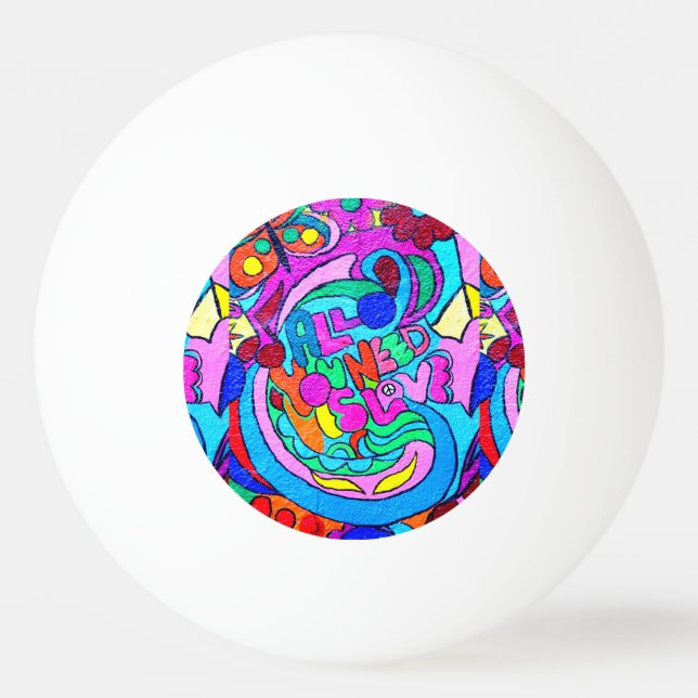 groovy colourful peace and love ping pong ball (Front)