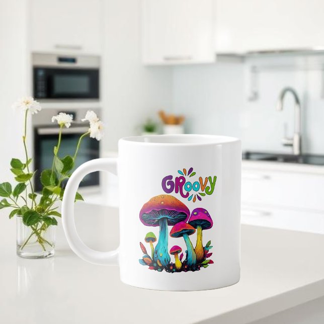 Groovy Colourful Psychedelic Mushrooms Large Coffee Mug (Groovy Colorful Psychedelic Mushrooms Giant Coffee Mug )