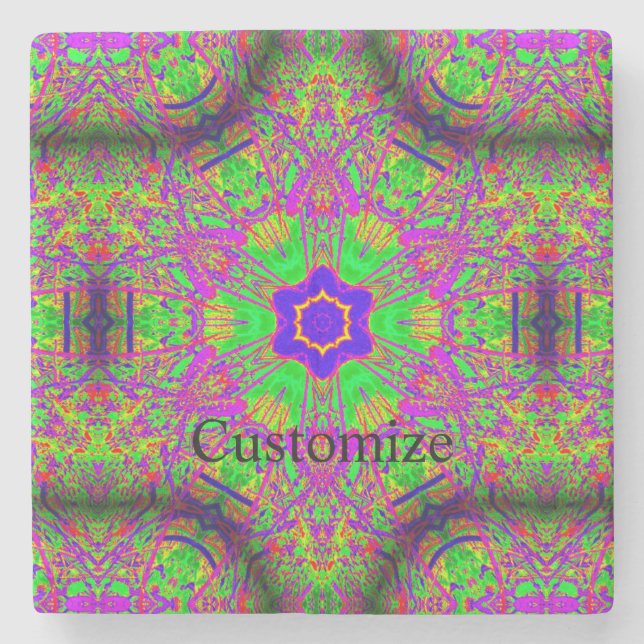Groovy colourful purple green  stone coaster (Front)