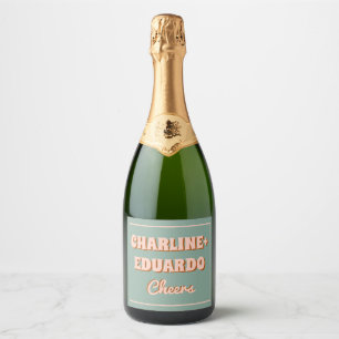 Groovy Colourful Retro Pink Blue Wedding Sparkling Wine Label