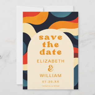 Groovy Colourful Retro Wavy Boho Wedding Save The Date